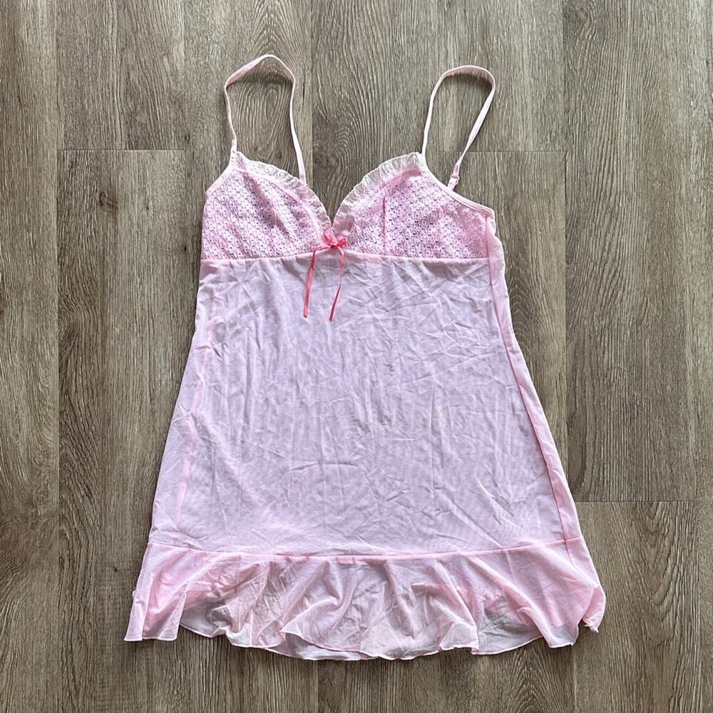 Victoria's Secret Y2K Light Pink‎ Mesh Sheer Babydoll Lace Cups Medium
